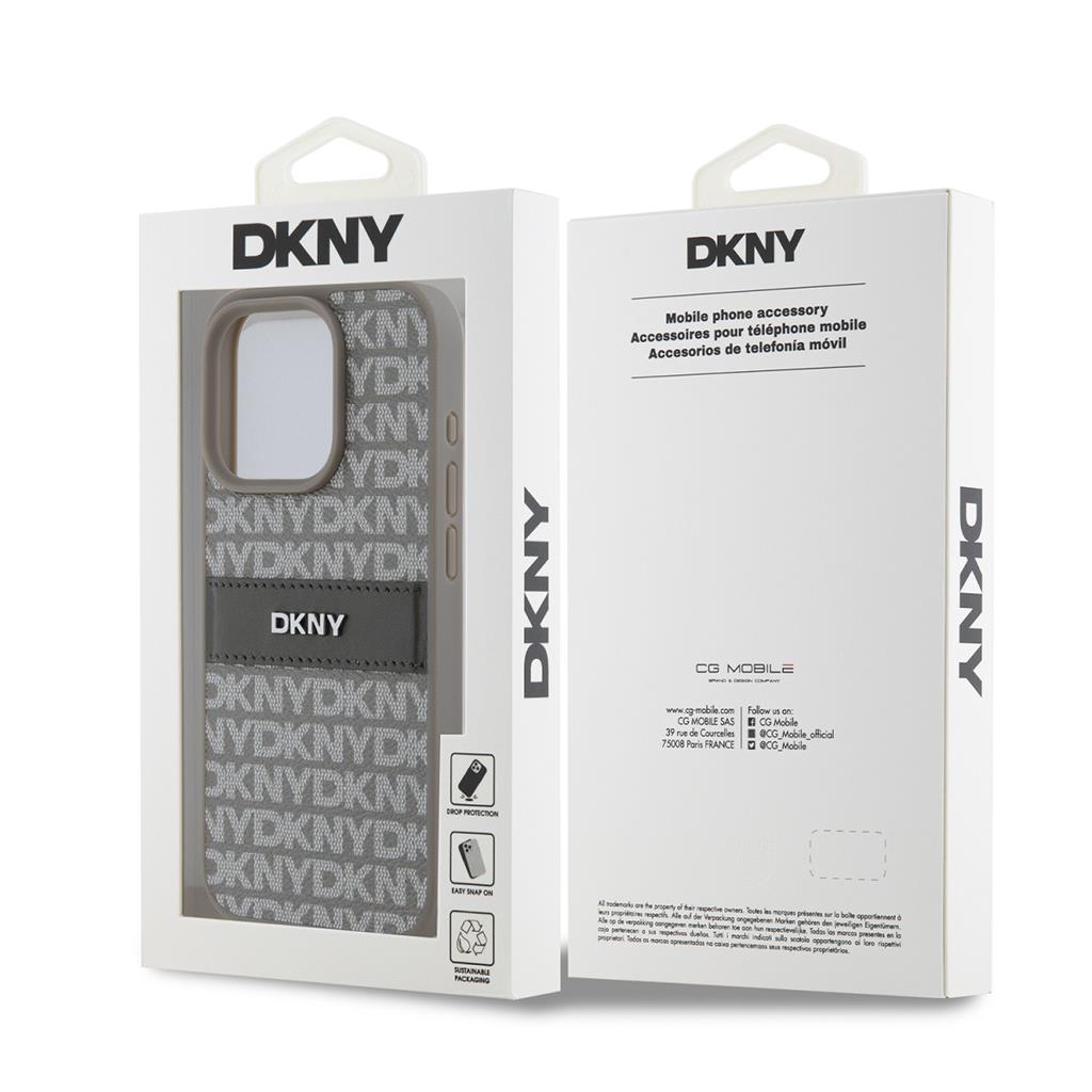 Apple iPhone 15 Pro Max DKNY PU Leather Repeat Pattern Tonal Stripe hátlap tok (Bézs - DKHCP15XPRTHSLE)