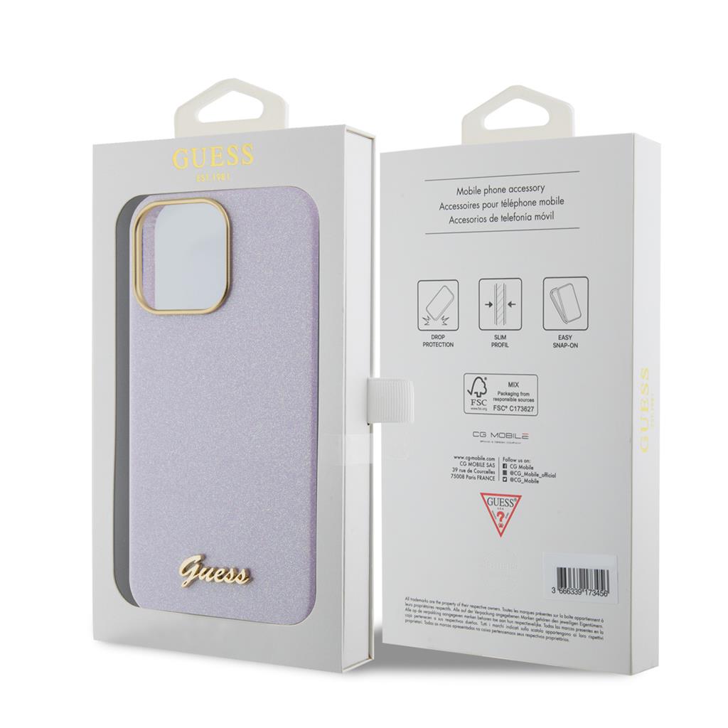 Apple iPhone 15 Pro Max Guess PU Glitter teljesen fedő tok (Lila) - GUHCP15XPGMCSL