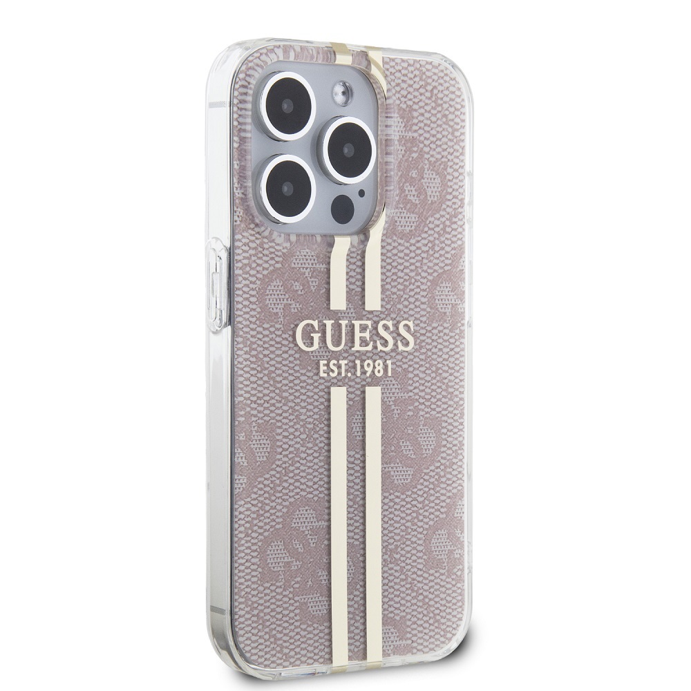 Apple iPhone 15 Pro Max Guess IML 4G Gold Stripe tok (Rózsaszín) - GUHCP15XH4PSEGP