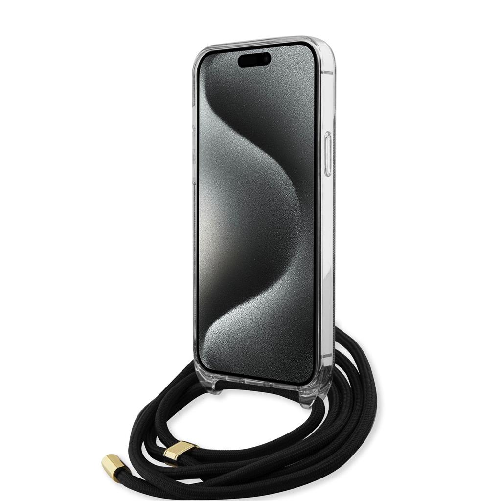 Apple iPhone 15 Pro Max Guess IML 4G Crossbody Strap tok (Fekete) - GUHCP15XHC4SEK