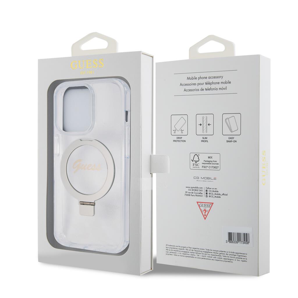 Apple iPhone 15 Pro Max Guess IML Ring Stand Glitter MagSafe tok (Átlátszó) - GUHMP15XHRSGSD