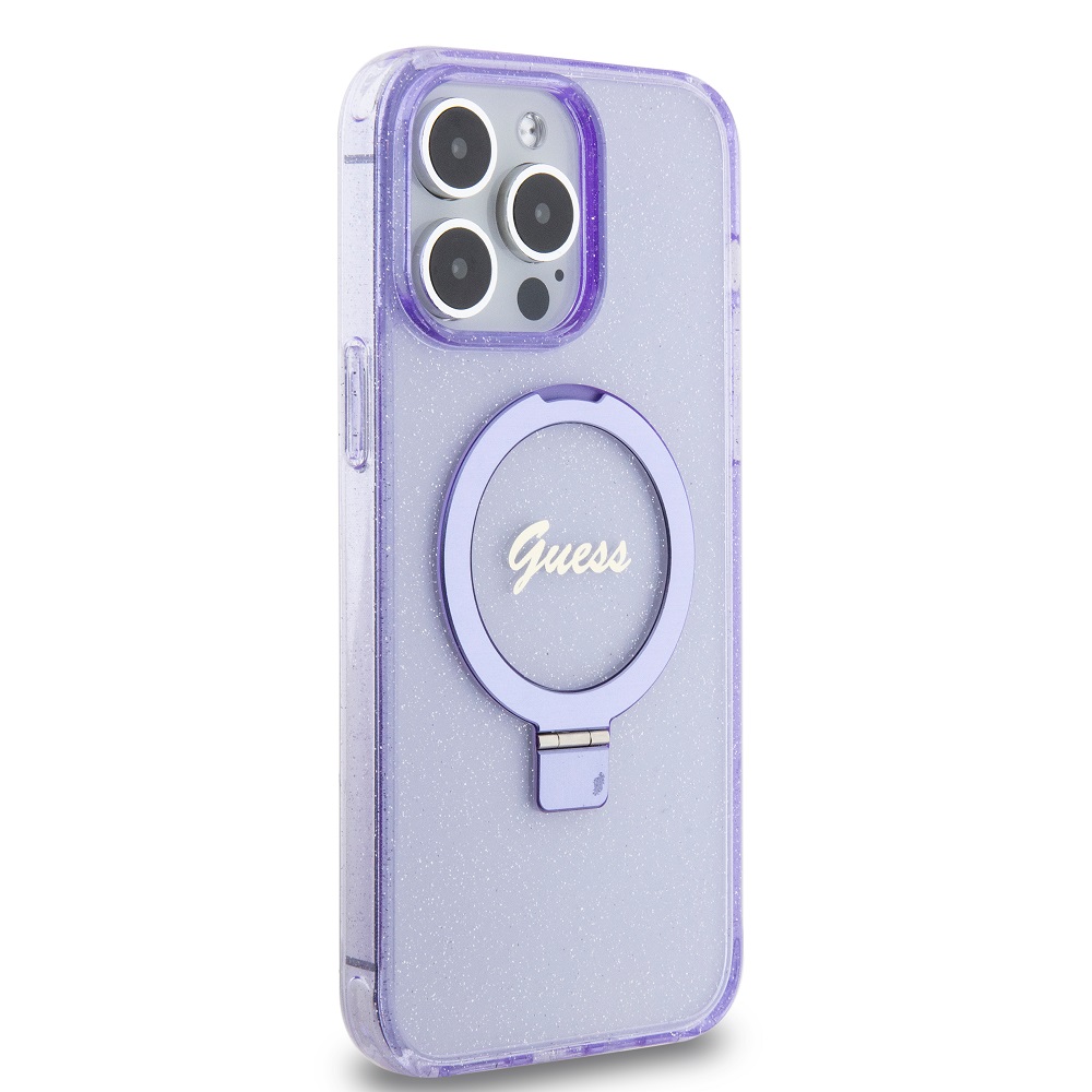 Apple iPhone 15 Pro Max Guess IML Ring Stand Glitter MagSafe tok (Lila) - GUHMP15XHRSGSU