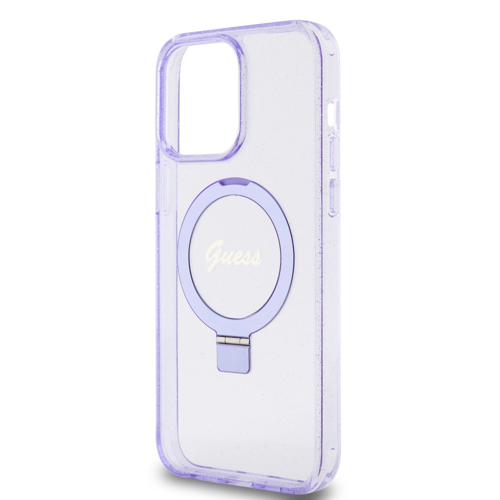Apple iPhone 15 Pro Max Guess IML Ring Stand Glitter MagSafe tok (Lila) - GUHMP15XHRSGSU