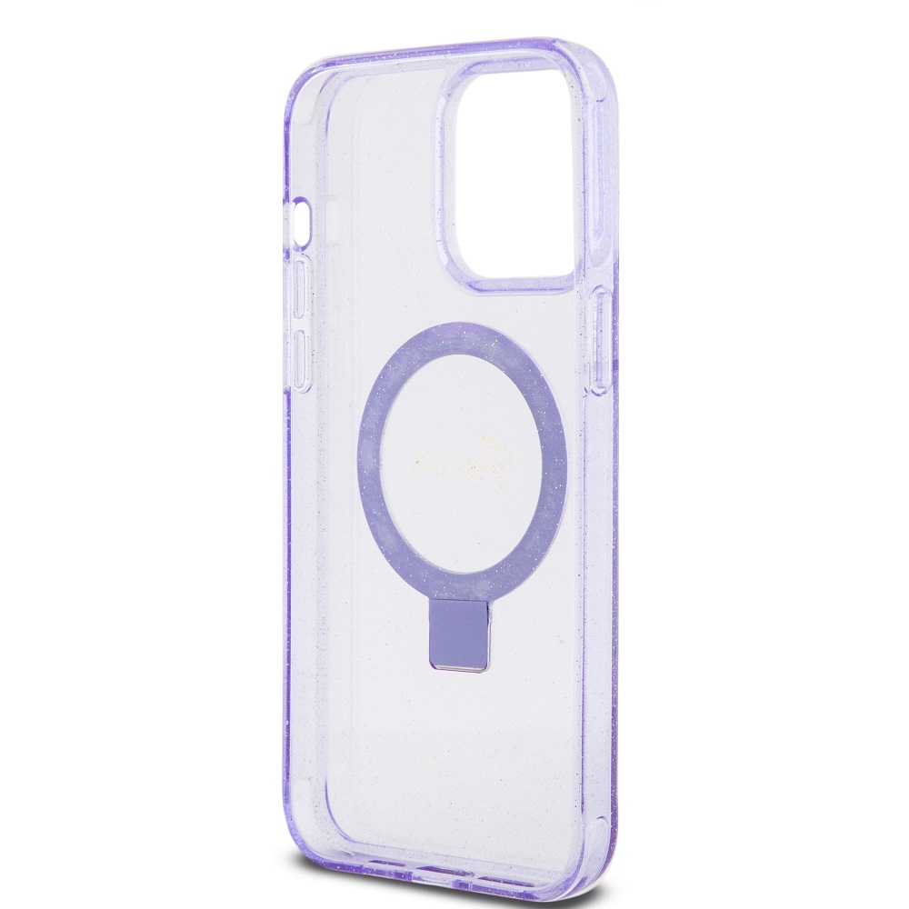Apple iPhone 15 Pro Max Guess IML Ring Stand Glitter MagSafe tok (Lila) - GUHMP15XHRSGSU