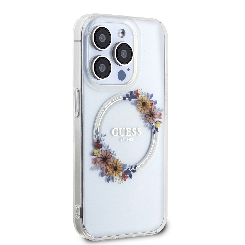 Apple iPhone 15 Pro Max Guess Flowers Ring MagSafe tok (Átlátszó) - GUHMP15XHFWFCT