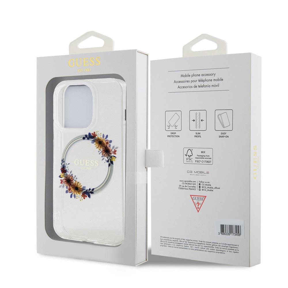 Apple iPhone 15 Pro Max Guess Flowers Ring MagSafe tok (Átlátszó) - GUHMP15XHFWFCT