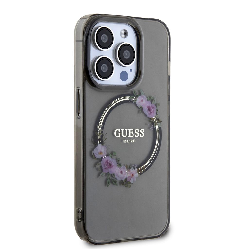 Apple iPhone 15 Pro Max Guess Flowers Ring MagSafe tok (Fekete) - GUHMP15XHFWFCK