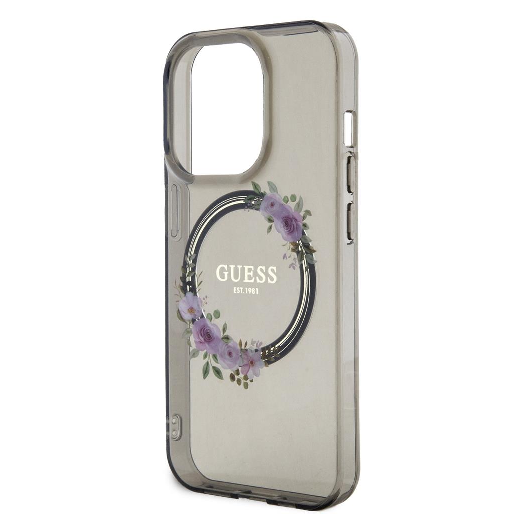 Apple iPhone 15 Pro Max Guess Flowers Ring MagSafe tok (Fekete) - GUHMP15XHFWFCK