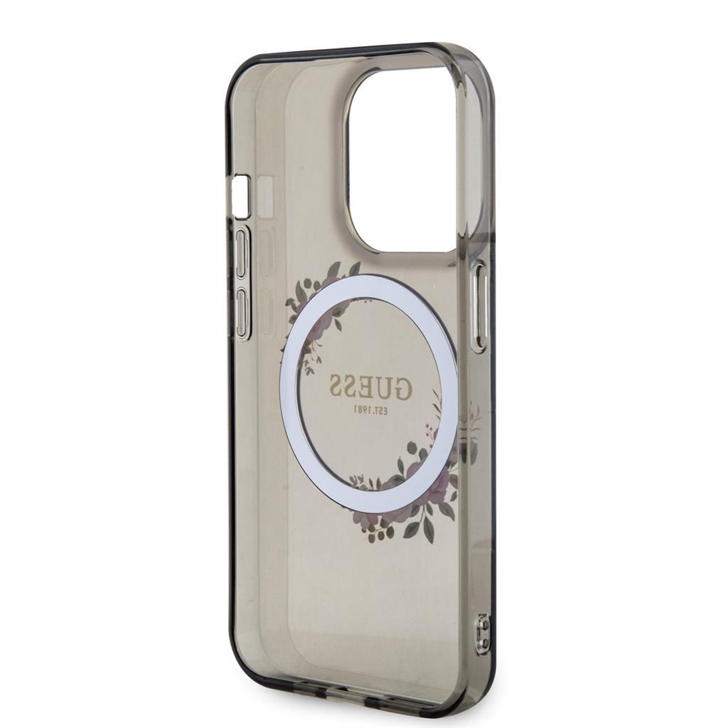 Apple iPhone 15 Pro Max Guess Flowers Ring MagSafe tok (Fekete) - GUHMP15XHFWFCK