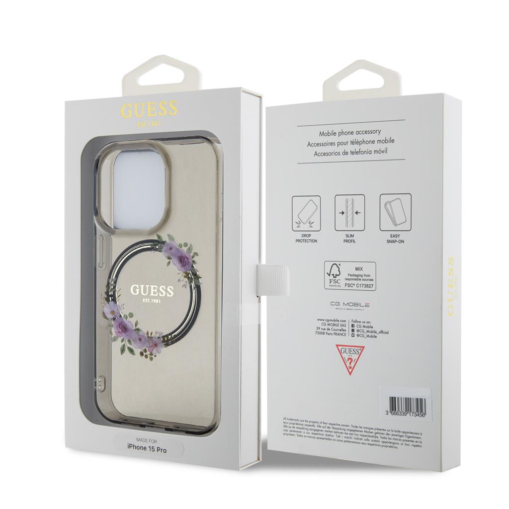 Apple iPhone 15 Pro Max Guess Flowers Ring MagSafe tok (Fekete) - GUHMP15XHFWFCK