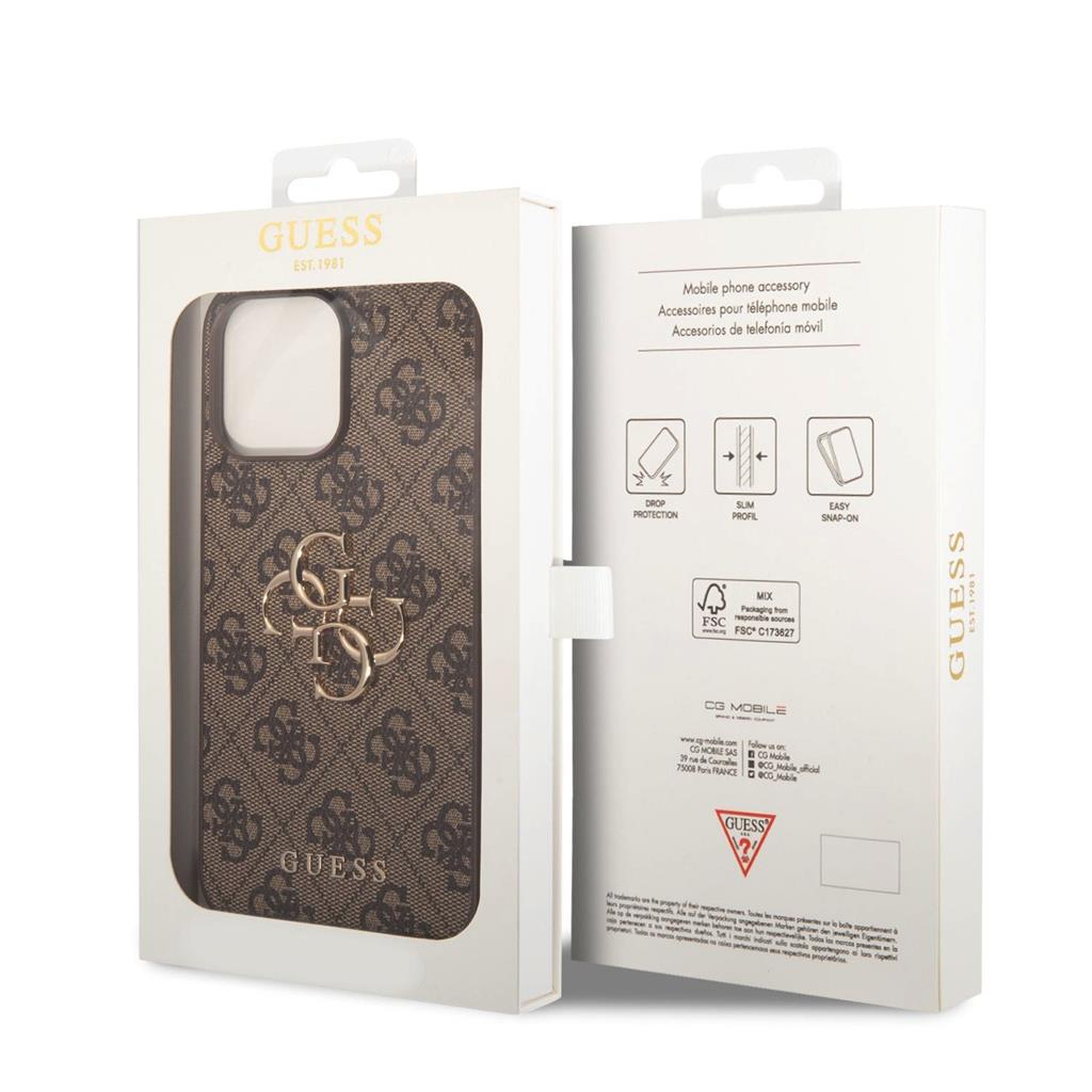 Apple iPhone 15 Pro Max Guess PU 4G Metal Logo tok (Barna) - GUHCP15X4GMGBR