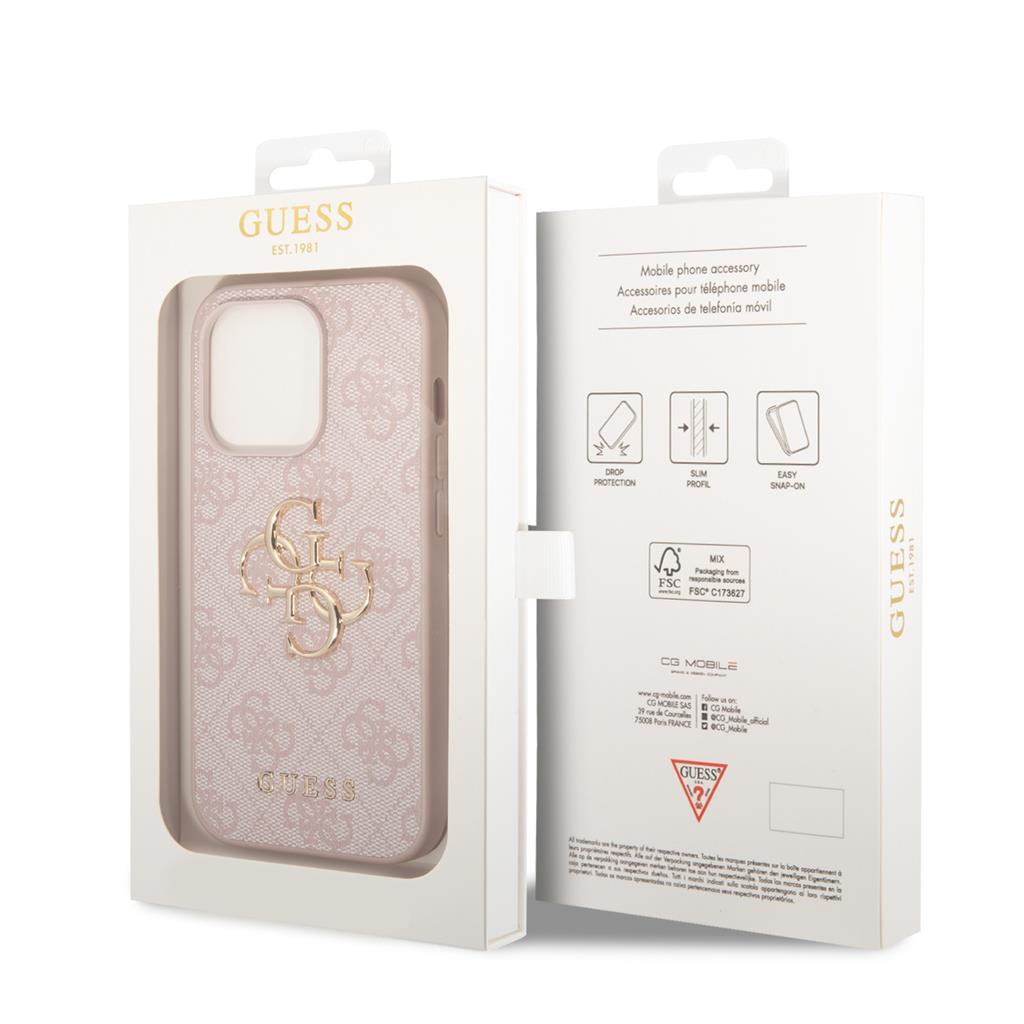 Apple iPhone 15 Pro Max Guess PU 4G Metal Logo tok (Rózsaszín) - GUHCP15X4GMGPI