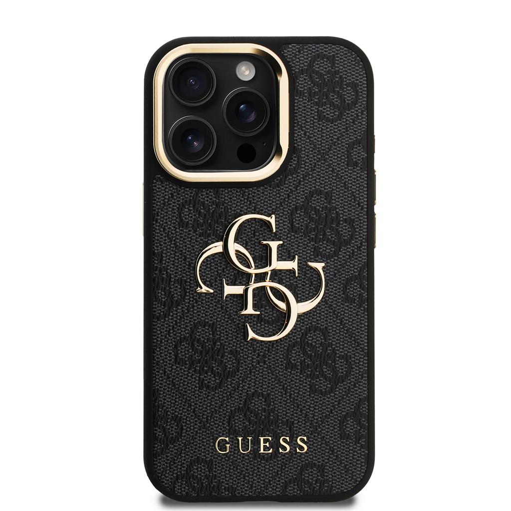 Apple iPhone 15 Pro Max Guess PU 4G Metal Logo Stand Camera Frame tok (Fekete) - GUHCP15XPCS4GP4K