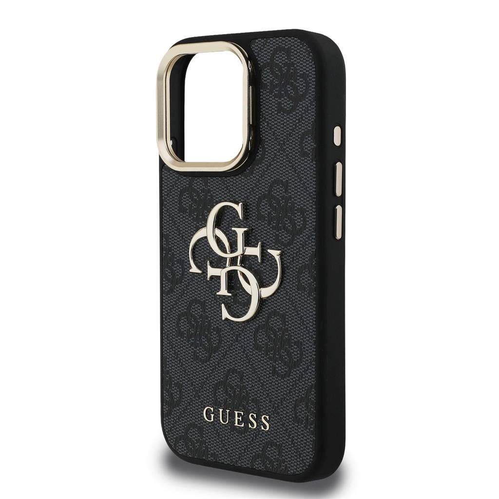 Apple iPhone 15 Pro Max Guess PU 4G Metal Logo Stand Camera Frame tok (Fekete) - GUHCP15XPCS4GP4K