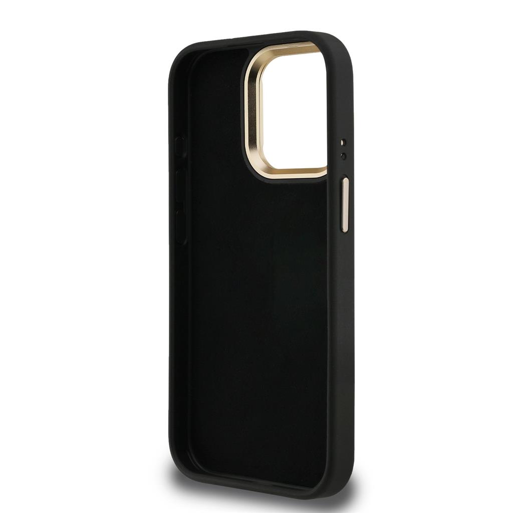 Apple iPhone 15 Pro Max Guess PU 4G Metal Logo Stand Camera Frame tok (Fekete) - GUHCP15XPCS4GP4K