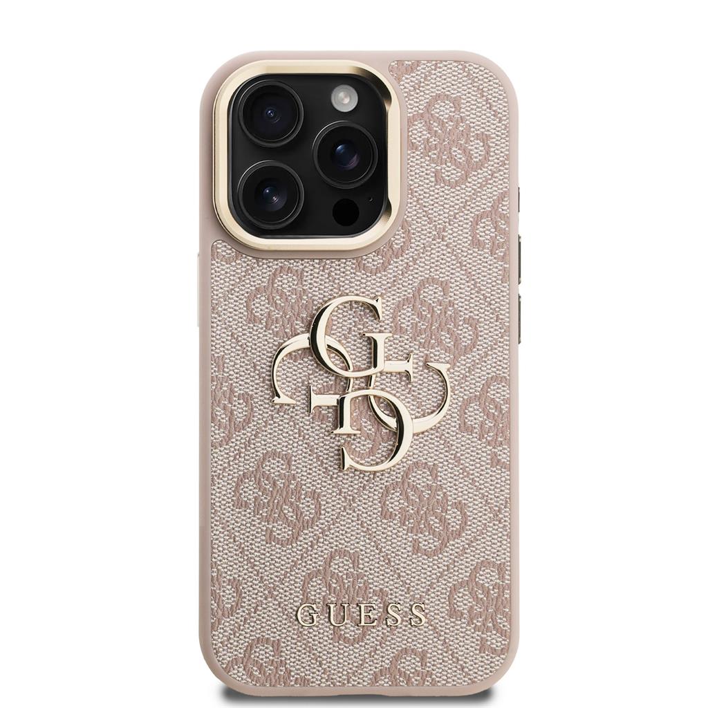 Apple iPhone 15 Pro Max Guess PU 4G Metal Logo Stand Camera Frame tok (Rózsaszín) - GUHCP15XPCS4GP4P