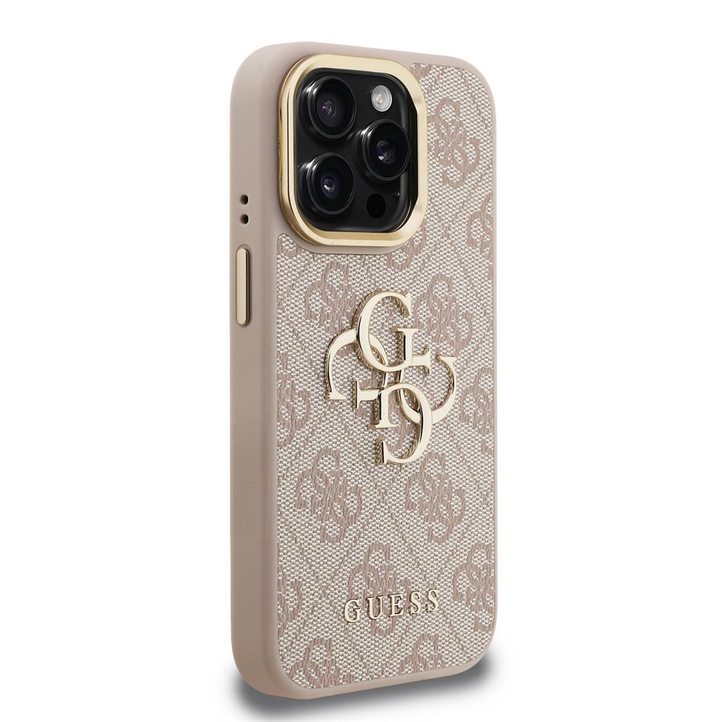 Apple iPhone 15 Pro Max Guess PU 4G Metal Logo Stand Camera Frame tok (Rózsaszín) - GUHCP15XPCS4GP4P