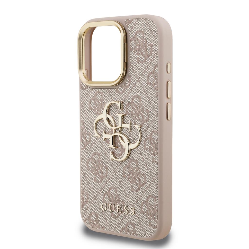 Apple iPhone 15 Pro Max Guess PU 4G Metal Logo Stand Camera Frame tok (Rózsaszín) - GUHCP15XPCS4GP4P