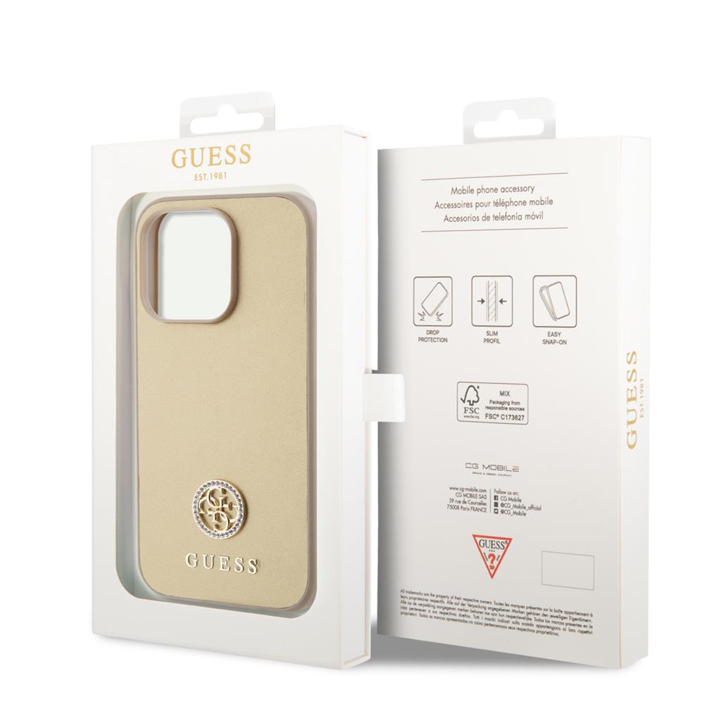 Apple iPhone 15 Pro Max Guess PU 4G Strass Metal Logo tok (Arany) - GUHCP15XPS4DGPD