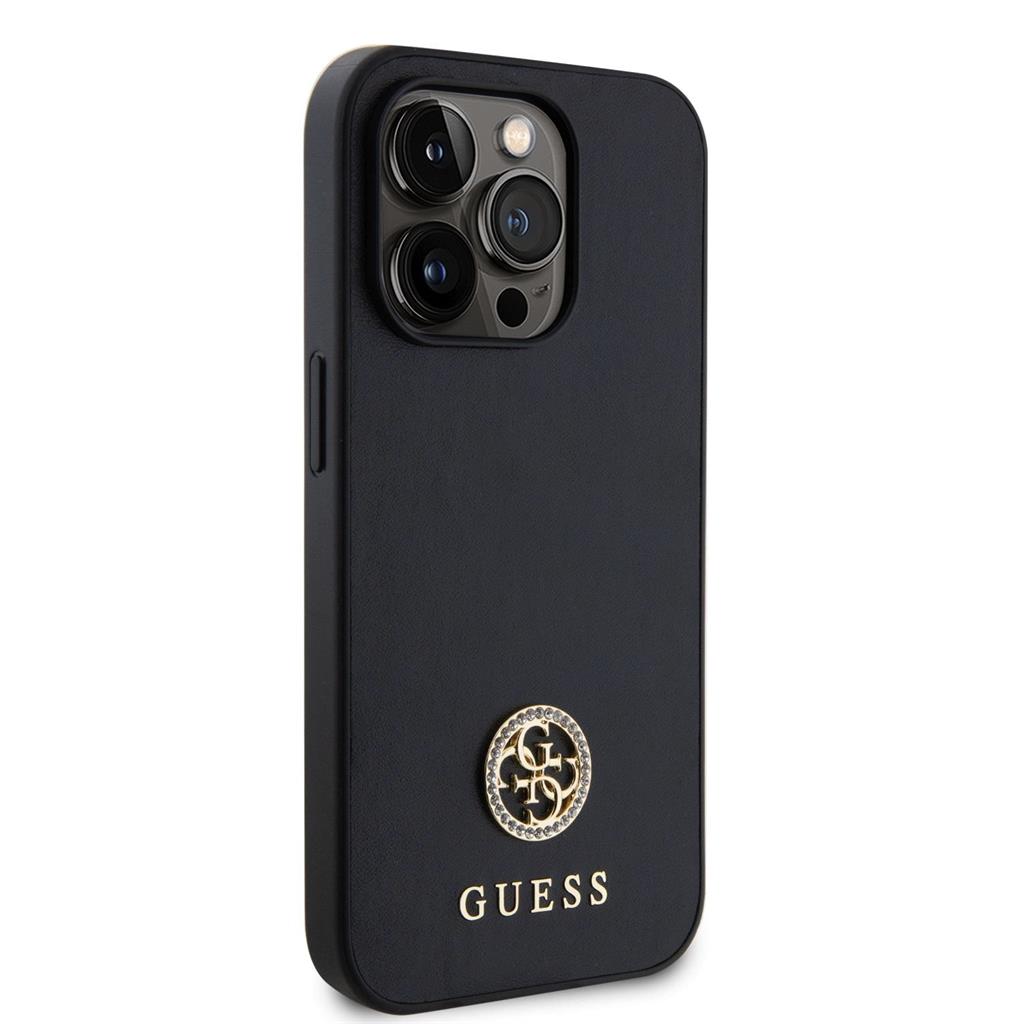Apple iPhone 15 Pro Max Guess PU 4G Strass Metal Logo tok (Fekete) - GUHCP15XPS4DGPK