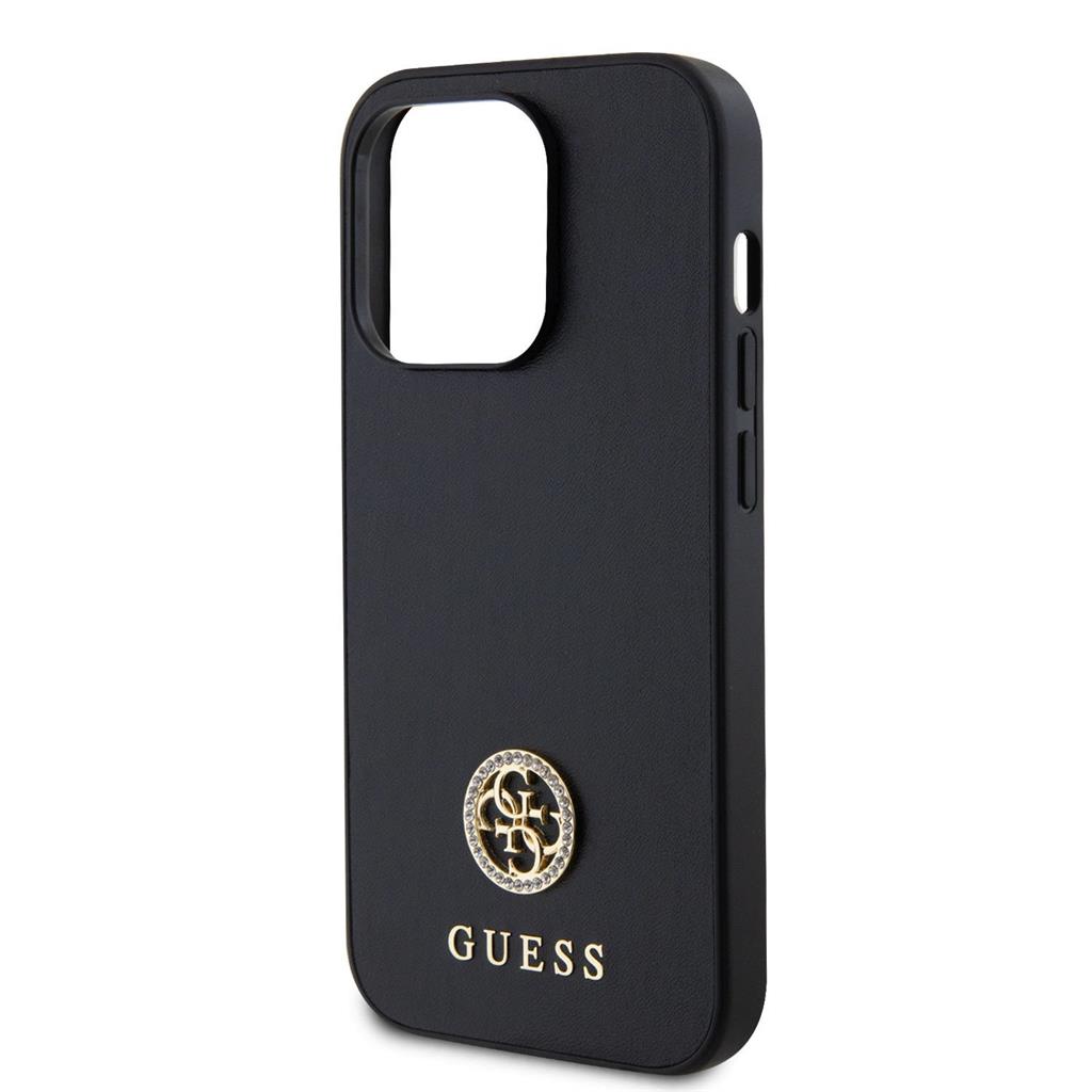 Apple iPhone 15 Pro Max Guess PU 4G Strass Metal Logo tok (Fekete) - GUHCP15XPS4DGPK