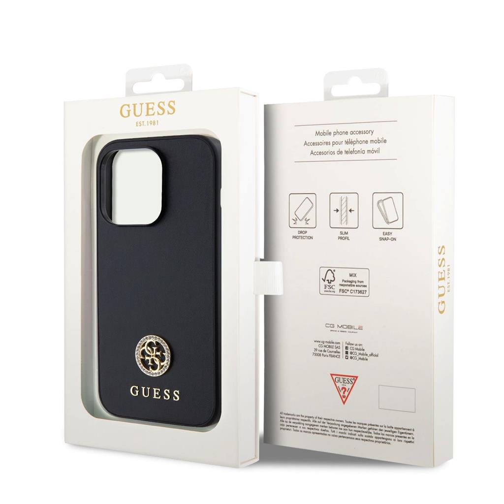 Apple iPhone 15 Pro Max Guess PU 4G Strass Metal Logo tok (Fekete) - GUHCP15XPS4DGPK