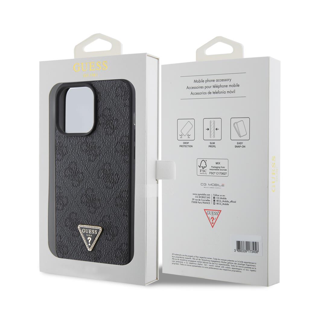 Apple iPhone 15 Pro Max Guess PU 4G Strass Triangle tok (Fekete) - GUHCP15XP4TDPK