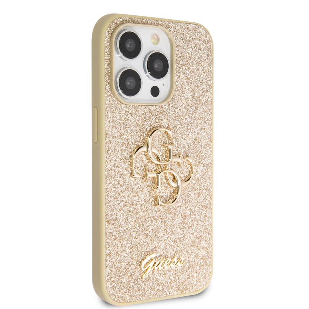 Apple iPhone 15 Pro Max Guess PU Fixed Glitter 4G Metal Logo tok (Arany) - GUHCP15XHG4SGD