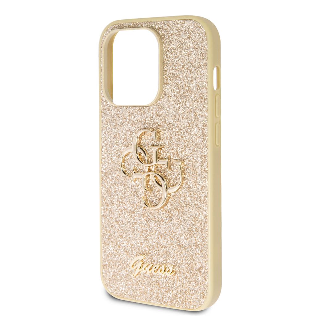 Apple iPhone 15 Pro Max Guess PU Fixed Glitter 4G Metal Logo tok (Arany) - GUHCP15XHG4SGD