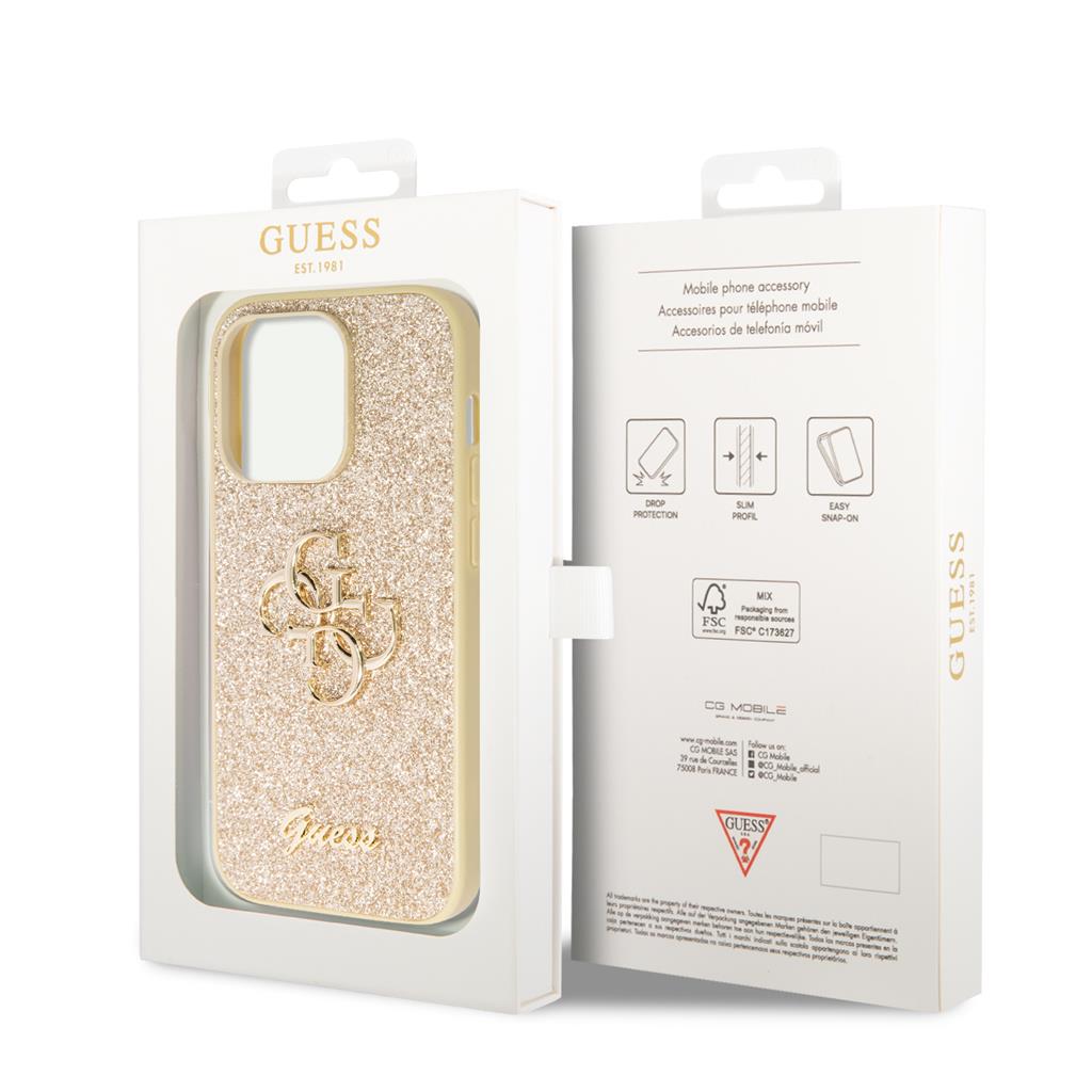Apple iPhone 15 Pro Max Guess PU Fixed Glitter 4G Metal Logo tok (Arany) - GUHCP15XHG4SGD
