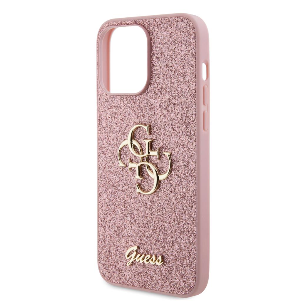 Apple iPhone 15 Pro Max Guess PU Fixed Glitter 4G Metal Logo tok (Rózsaszín) - GUHCP15XHG4SGP