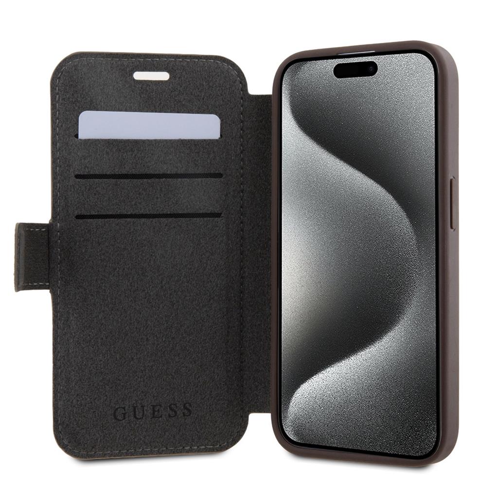 Apple iPhone 15 Pro Max Guess PU Leather 4G Metal Logo könyvtok (Barna) - GUBKP15X4GMGBR