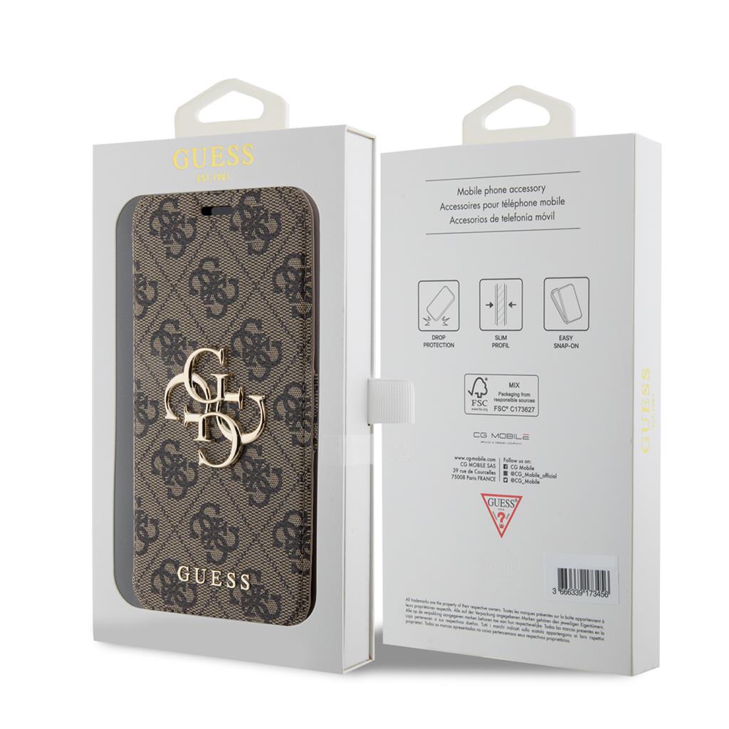 Apple iPhone 15 Pro Max Guess PU Leather 4G Metal Logo könyvtok (Barna) - GUBKP15X4GMGBR