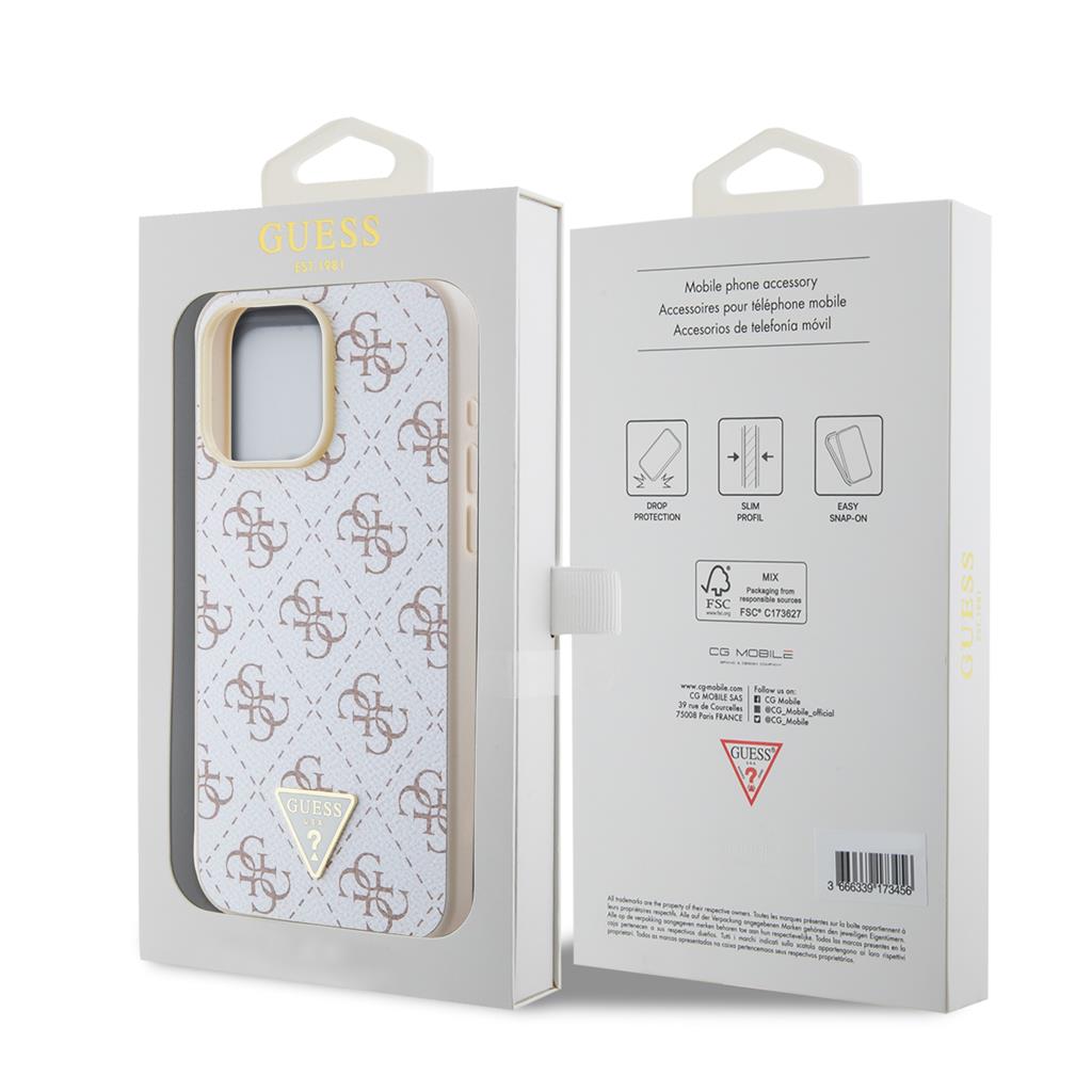 Apple iPhone 15 Pro Max Guess PU Leather 4G Triangle Metal Logo tok (Fehér) - GUHCP15XPG4GPH