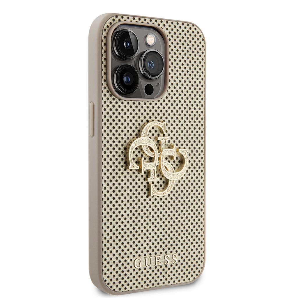 Apple iPhone 15 Pro Max Guess PU Perforált 4G Glitter Metal Logo tok (Arany) - GUHCP15XPSP4LGD