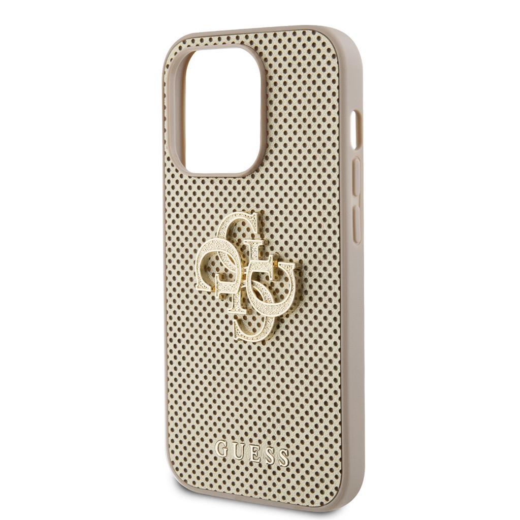 Apple iPhone 15 Pro Max Guess PU Perforált 4G Glitter Metal Logo tok (Arany) - GUHCP15XPSP4LGD