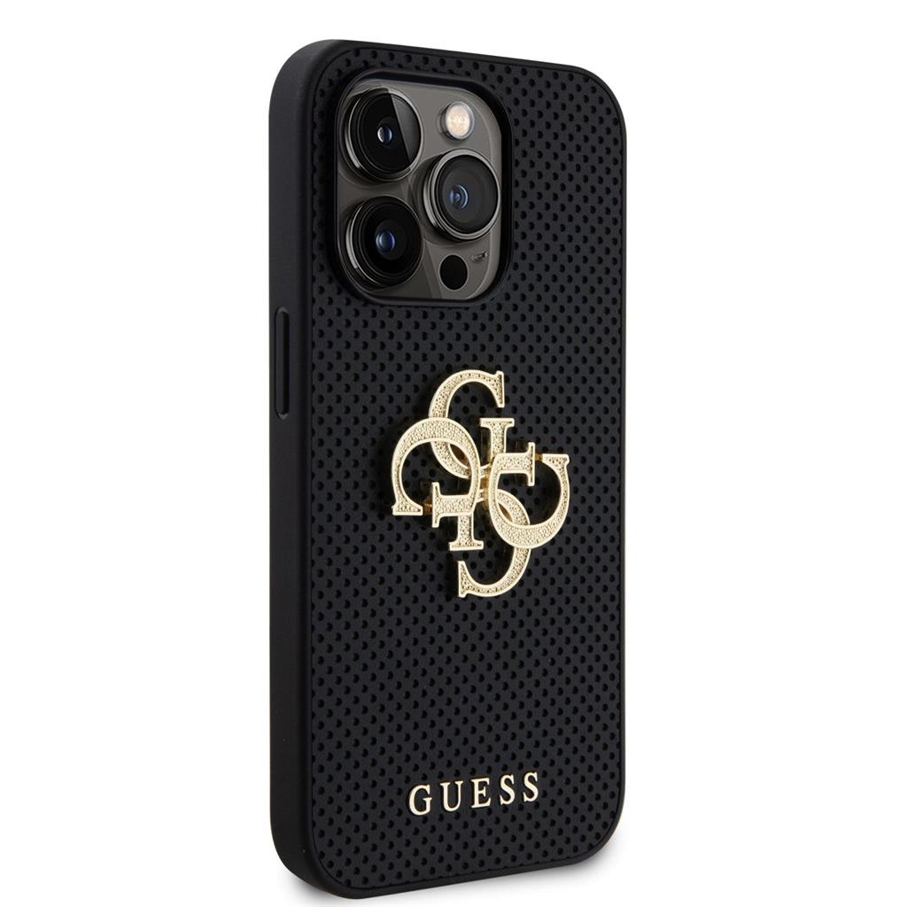 Apple iPhone 15 Pro Max Guess PU Perforált 4G Glitter Metal Logo tok (Fekete) - GUHCP15XPSP4LGK