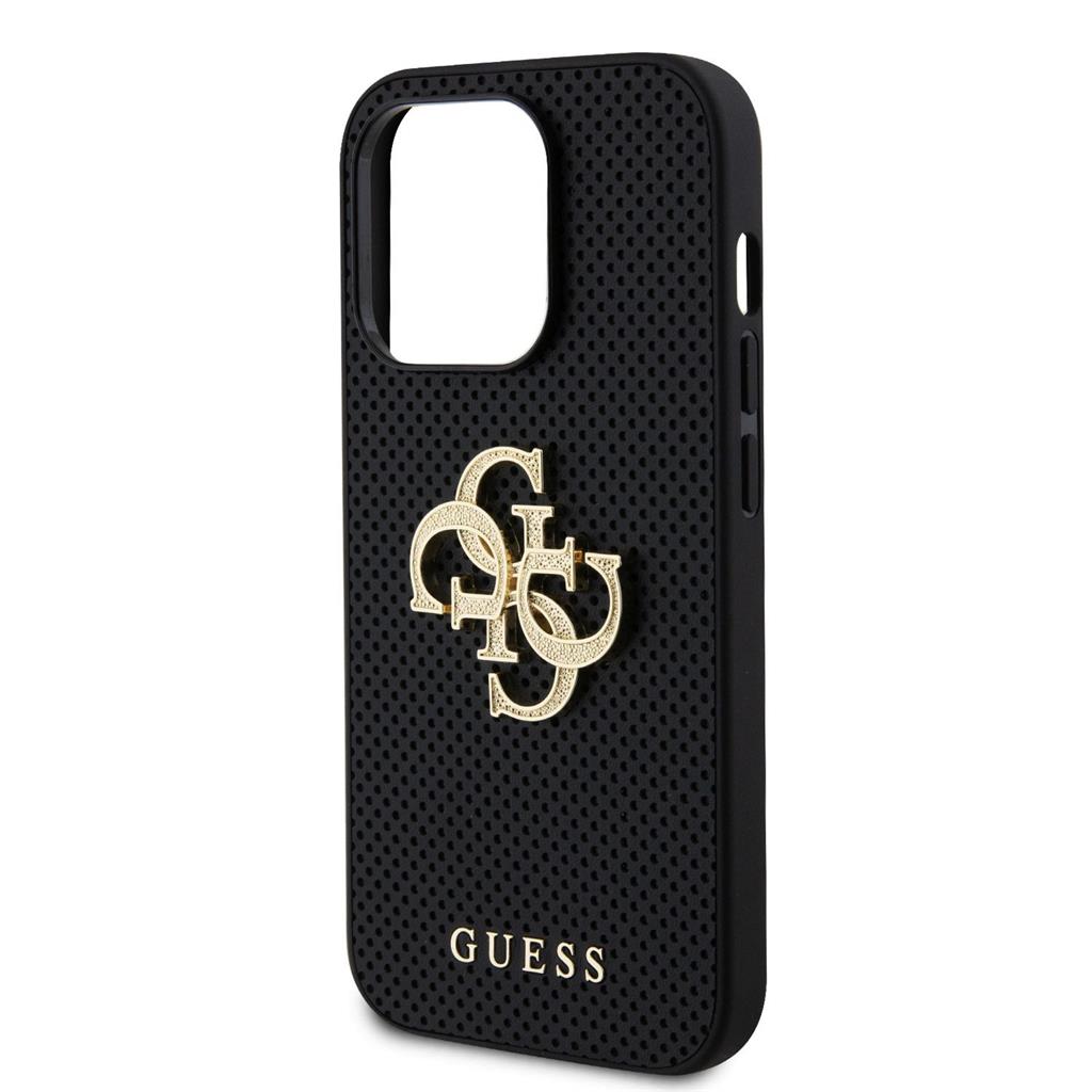 Apple iPhone 15 Pro Max Guess PU Perforált 4G Glitter Metal Logo tok (Fekete) - GUHCP15XPSP4LGK