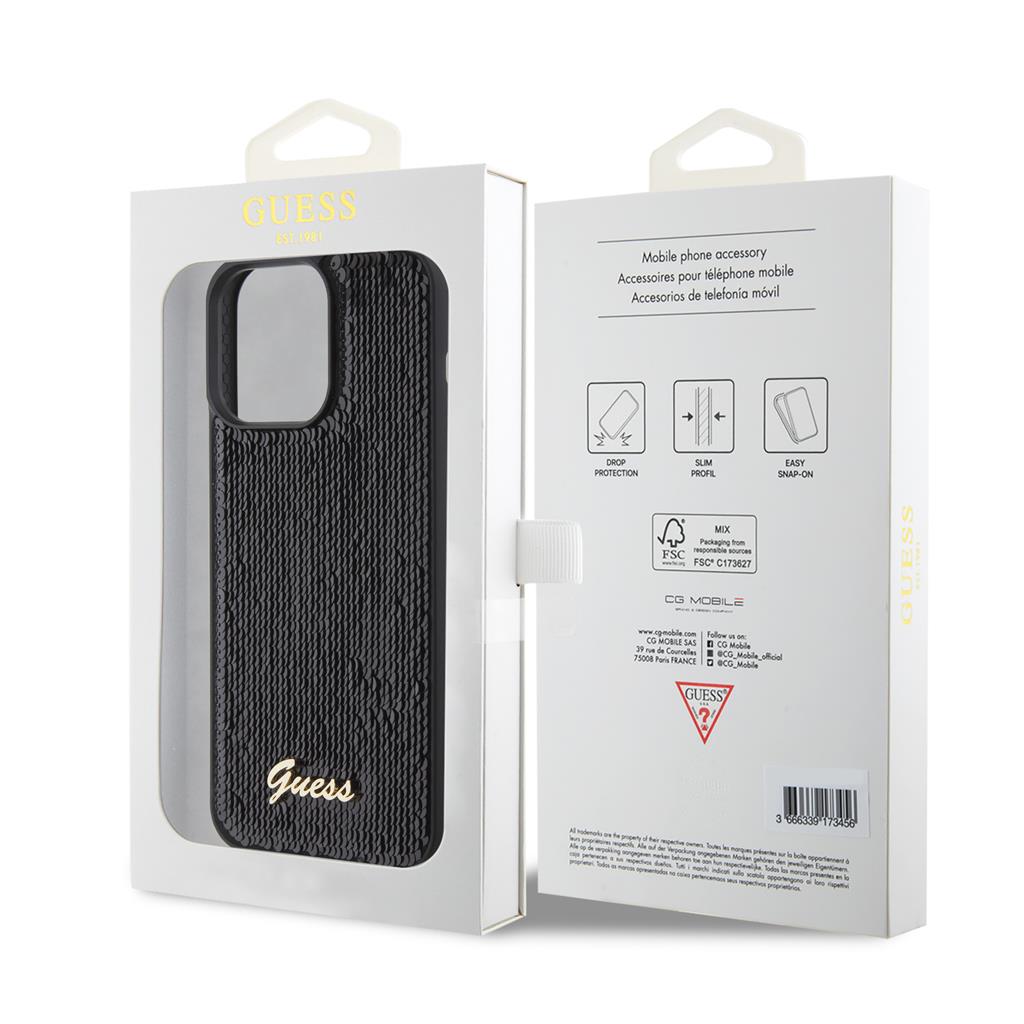 Apple iPhone 15 Pro Max Guess Sequin Script Logo tok (Fekete) - GUHCP15XPSFDGSK