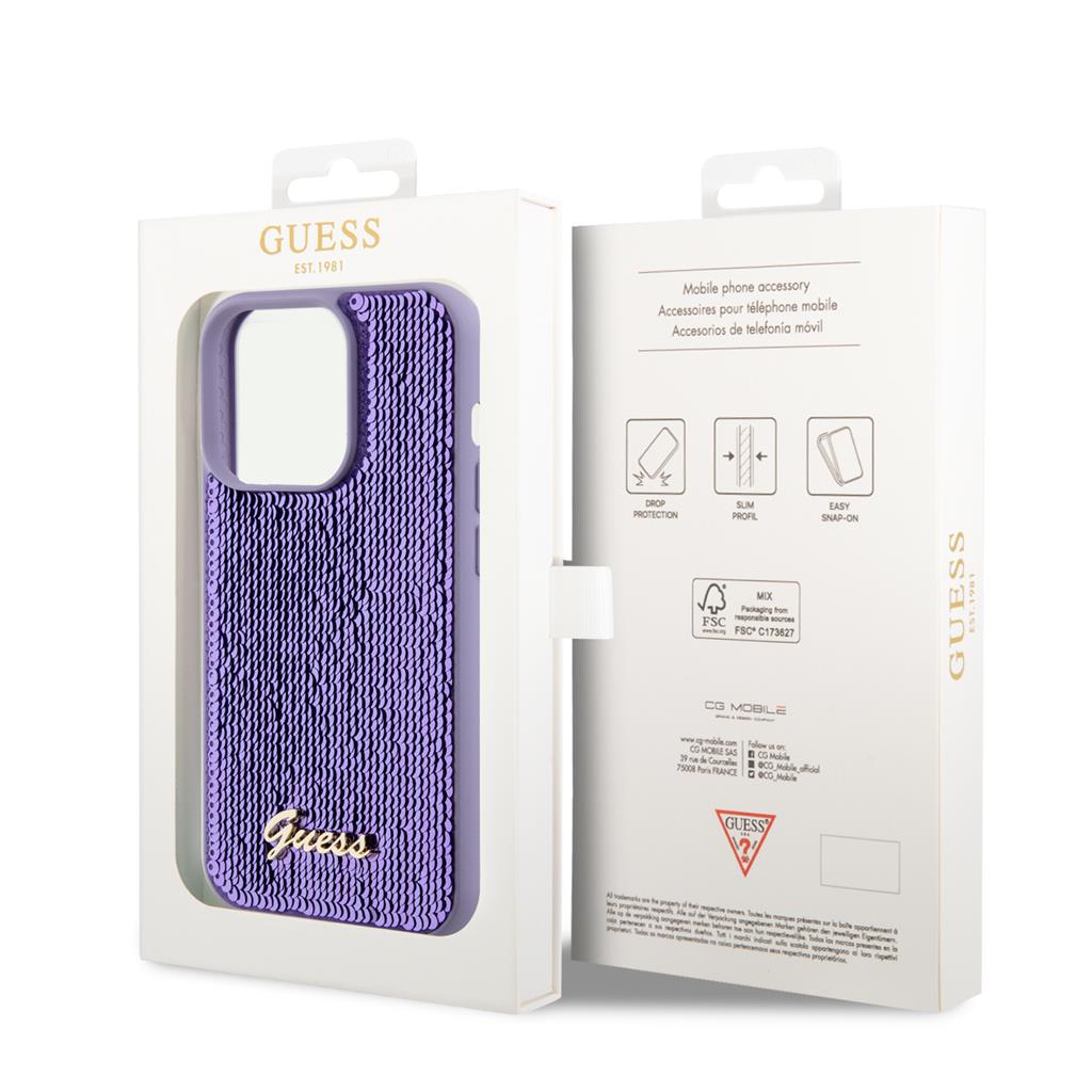 Apple iPhone 15 Pro Max Guess Sequin Script Logo tok (Lila) - GUHCP15XPSFDGSU