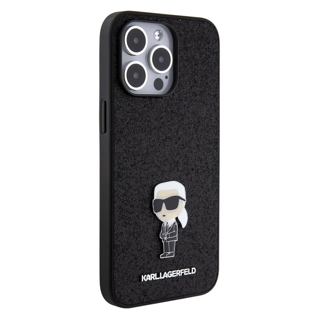 Apple iPhone 15 Pro Max Karl Lagerfeld Fixed Glitter Metal Ikonik tok (Fekete) – KLHCP15XGKNPSK