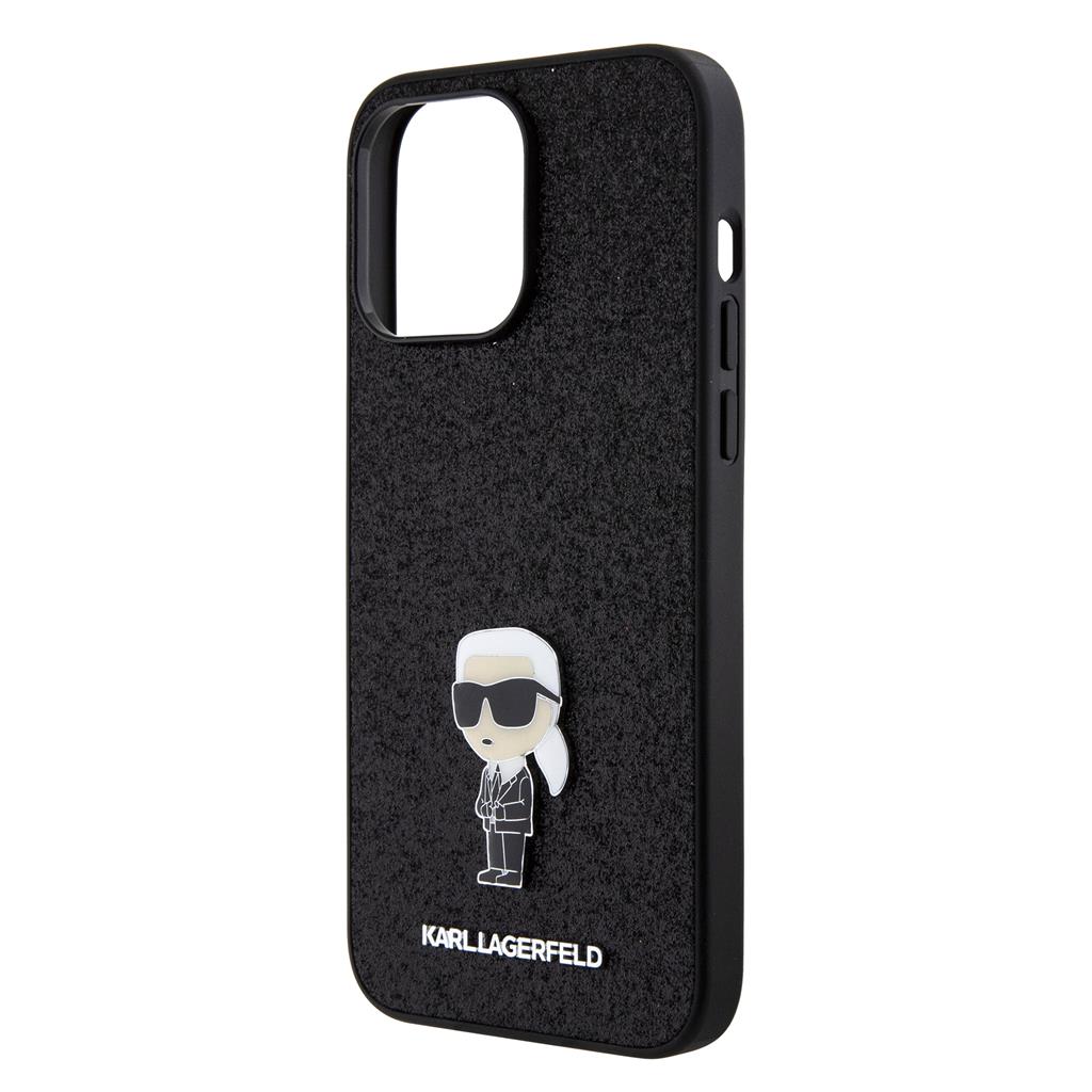 Apple iPhone 15 Pro Max Karl Lagerfeld Fixed Glitter Metal Ikonik tok (Fekete) – KLHCP15XGKNPSK