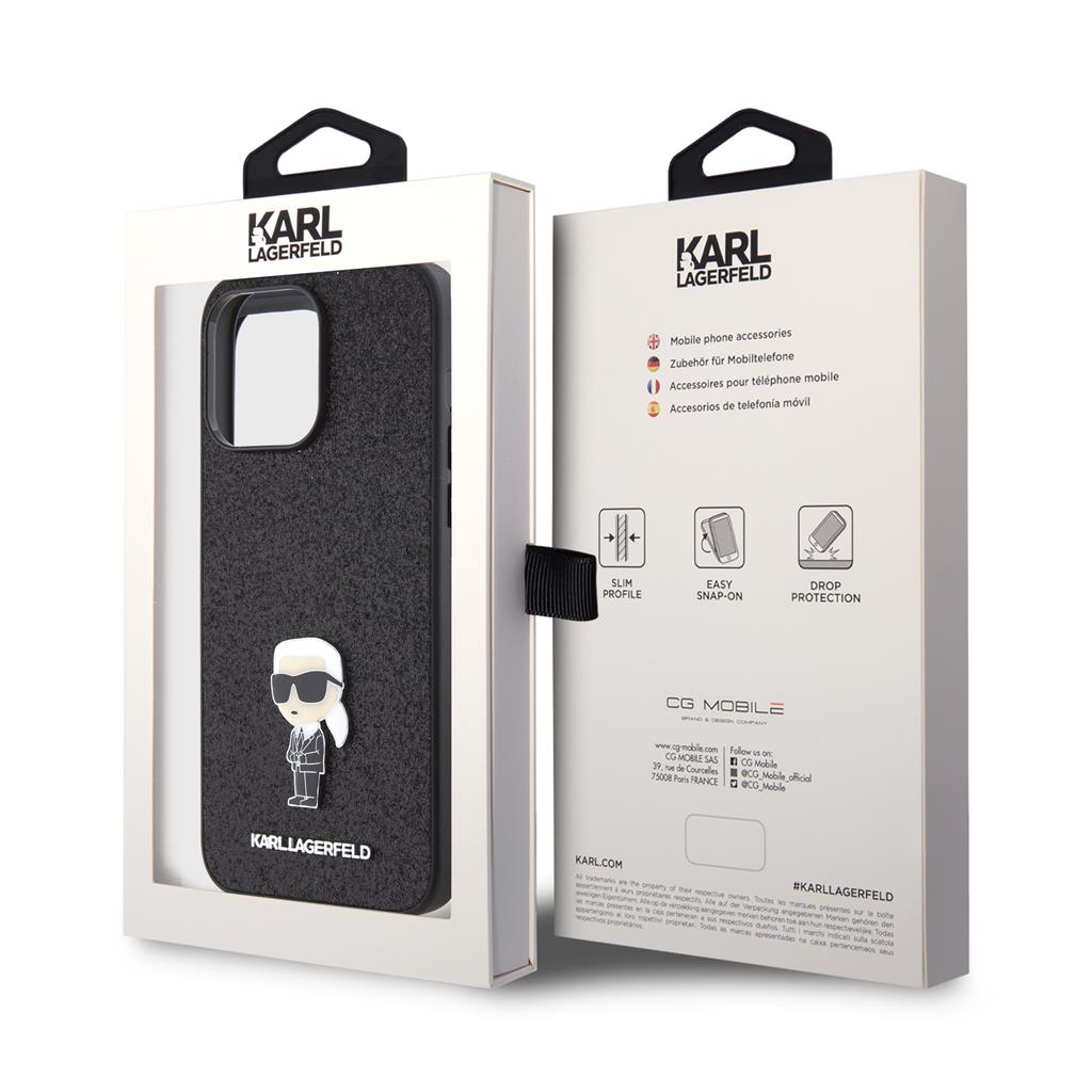 Apple iPhone 15 Pro Max Karl Lagerfeld Fixed Glitter Metal Ikonik tok (Fekete) – KLHCP15XGKNPSK