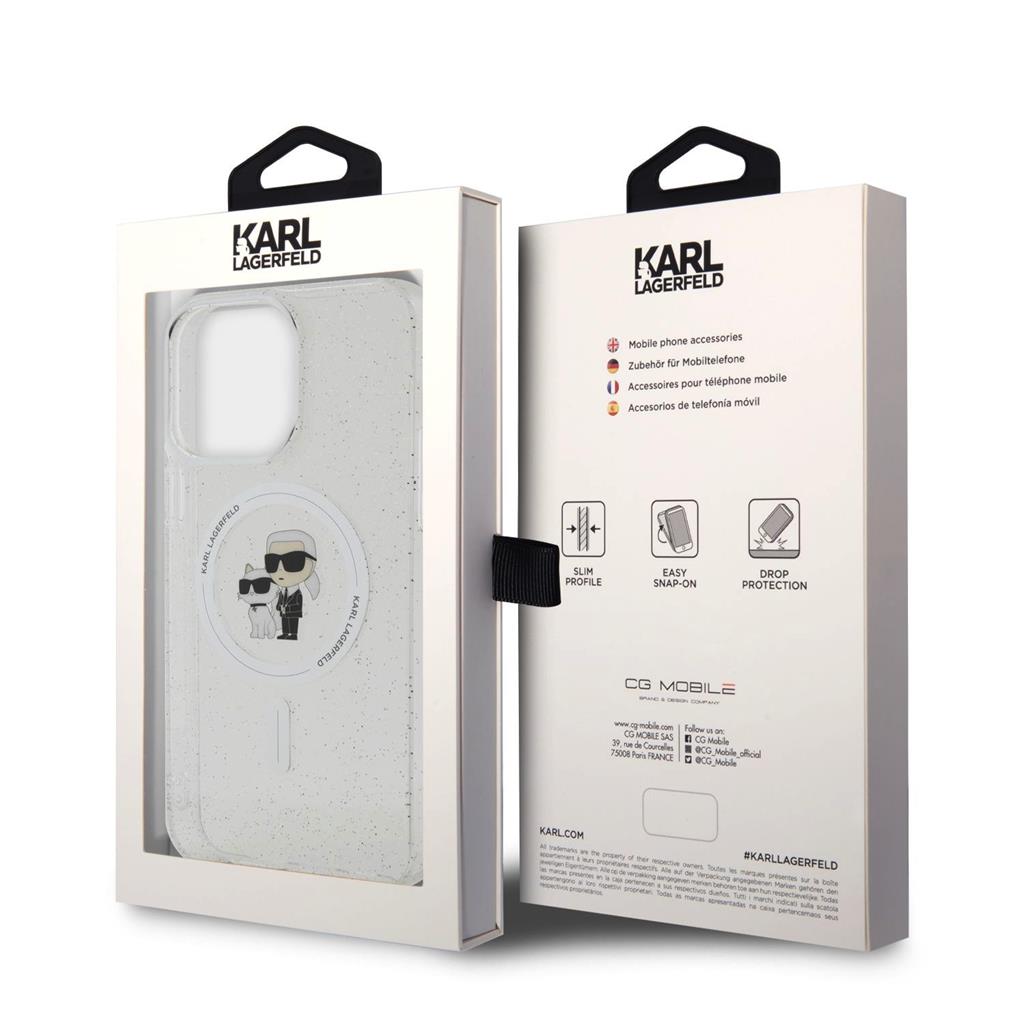 Apple iPhone 15 Pro Max Karl Lagerfeld IML Glitter Karl and Choupette MagSafe tok (Átlátszó) – KLHMP15XHGKCNOT