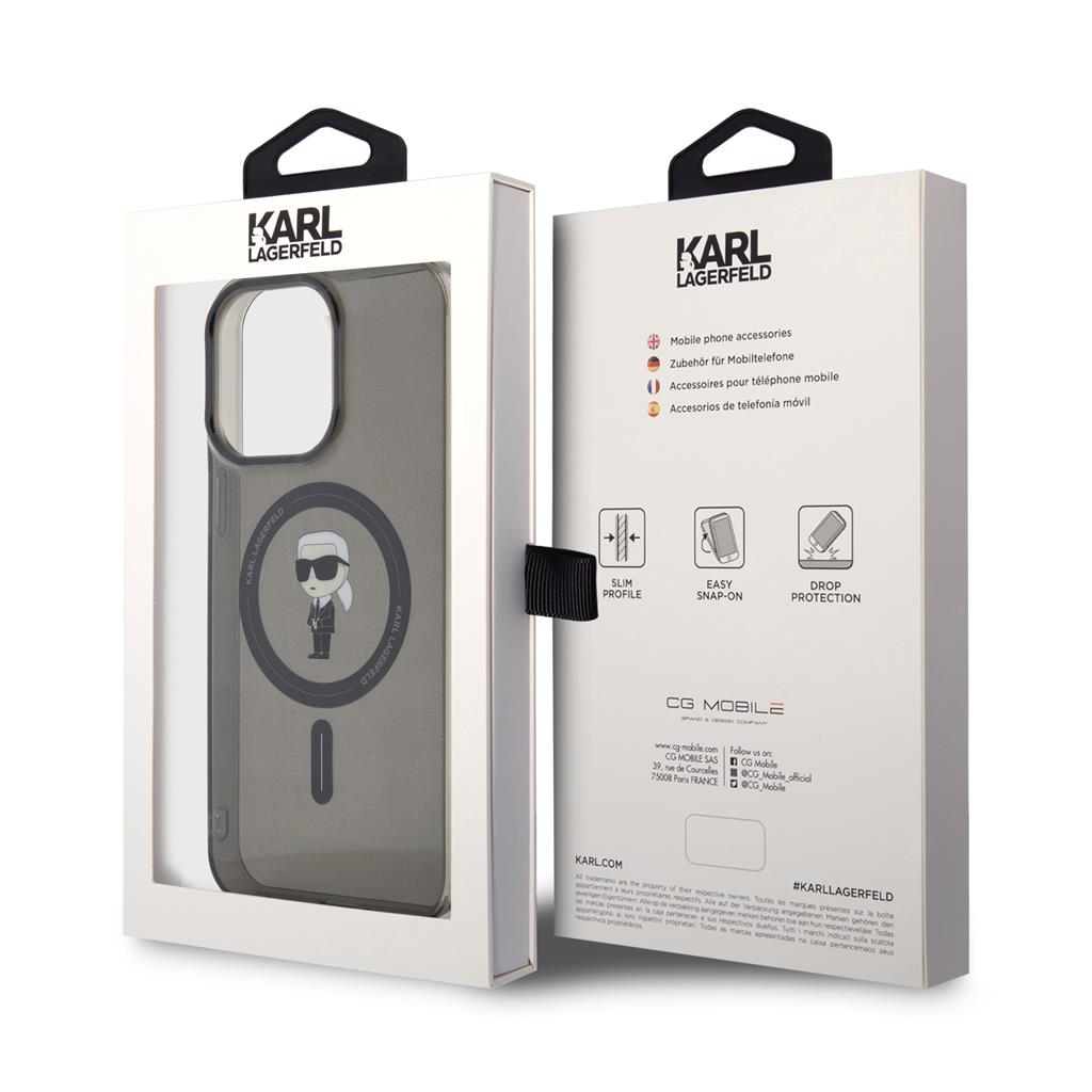Apple iPhone 15 Pro Max Karl Lagerfeld IML Ikonik MagSafe tok (Fekete) – KLHMP15XHFCKNOK