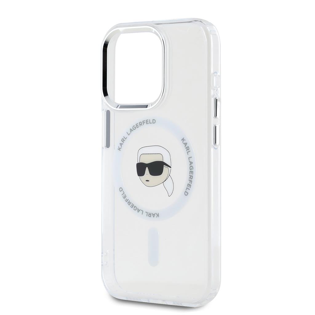 Apple iPhone 15 Pro Max Karl Lagerfeld IML Karl Head Metal Frame MagSafe tok (Átlátszó) – KLHMP15XHLSKIH