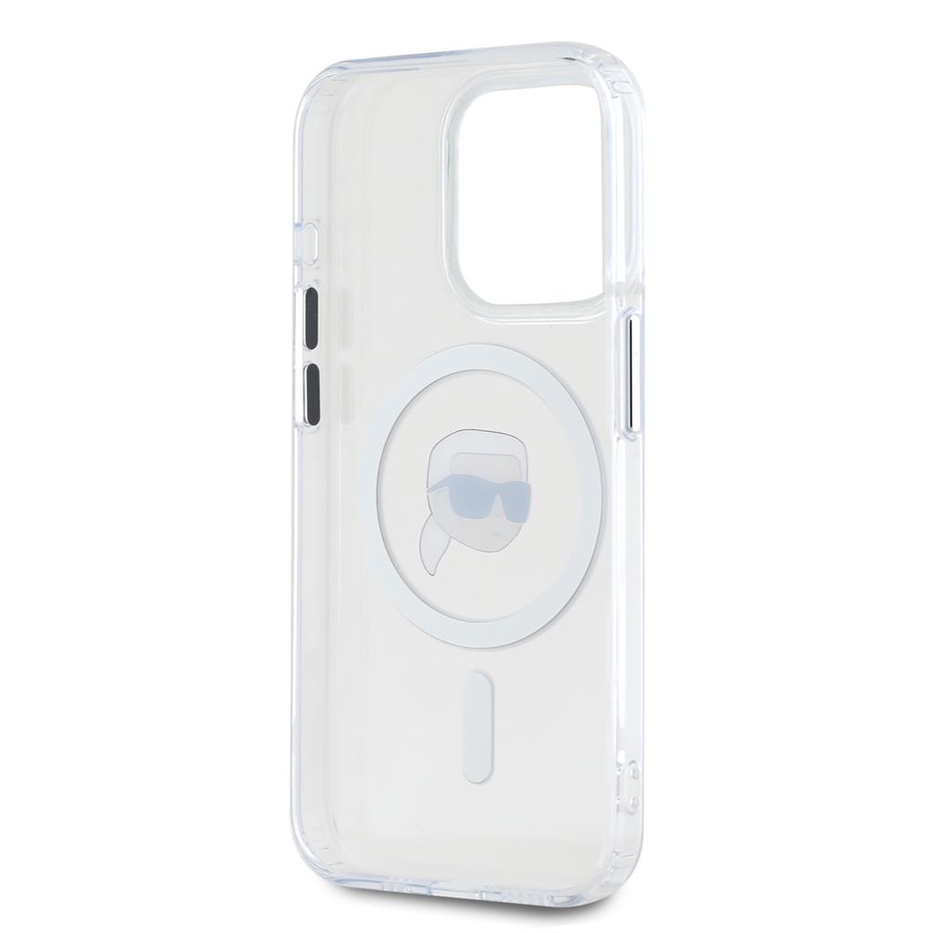 Apple iPhone 15 Pro Max Karl Lagerfeld IML Karl Head Metal Frame MagSafe tok (Átlátszó) – KLHMP15XHLSKIH