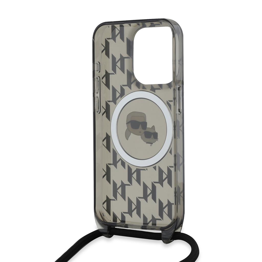 Apple iPhone 15 Pro Max Karl Lagerfeld IML Monogram Crossbody K&CH Heads MagSafe tok (Fekete) – KLHMP15XHCKCKLCK