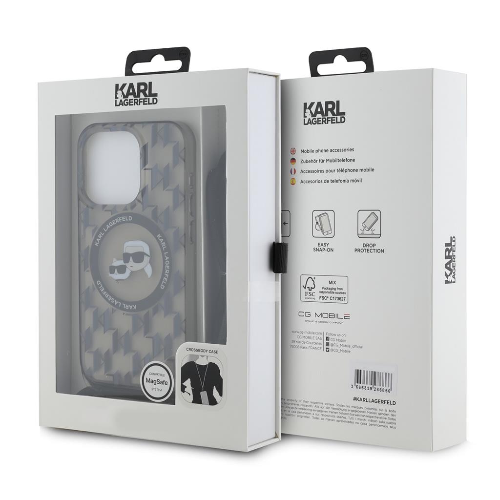 Apple iPhone 15 Pro Max Karl Lagerfeld IML Monogram Crossbody K&CH Heads MagSafe tok (Fekete) – KLHMP15XHCKCKLCK