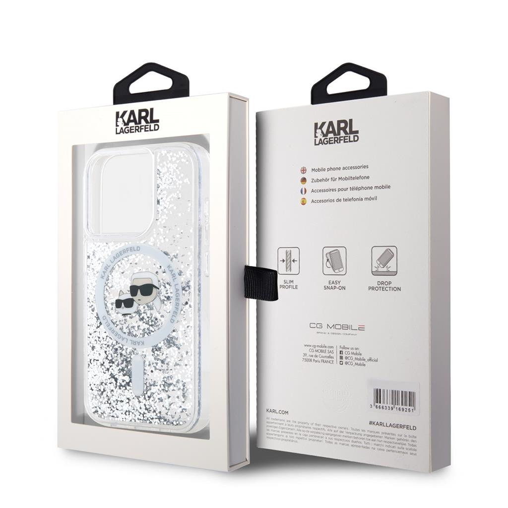 Apple iPhone 15 Pro Max Karl Lagerfeld Liquid Glitter Karl and Choupette Heads MagSafe tok (Átlátszó) – KLHMP15XLGKCSGH